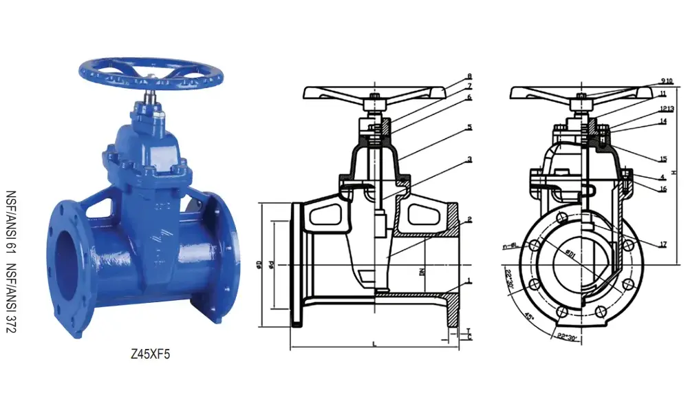 DIN F5 Flanged Resilient NRS Gate Valve