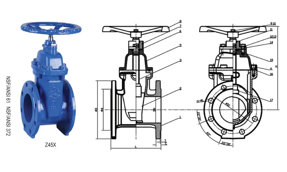 DIN F4 Flanged Resilient Nrs Gate Valve Z45x Pn10/16
